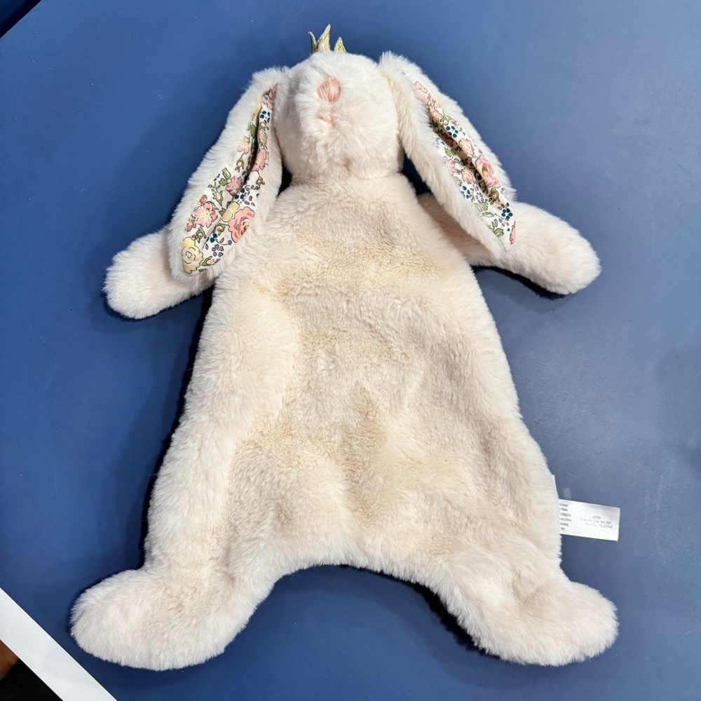 Floral-Eared Plush Bunny lovey- Mon Ami Princess Bunny Baby Security Blanket